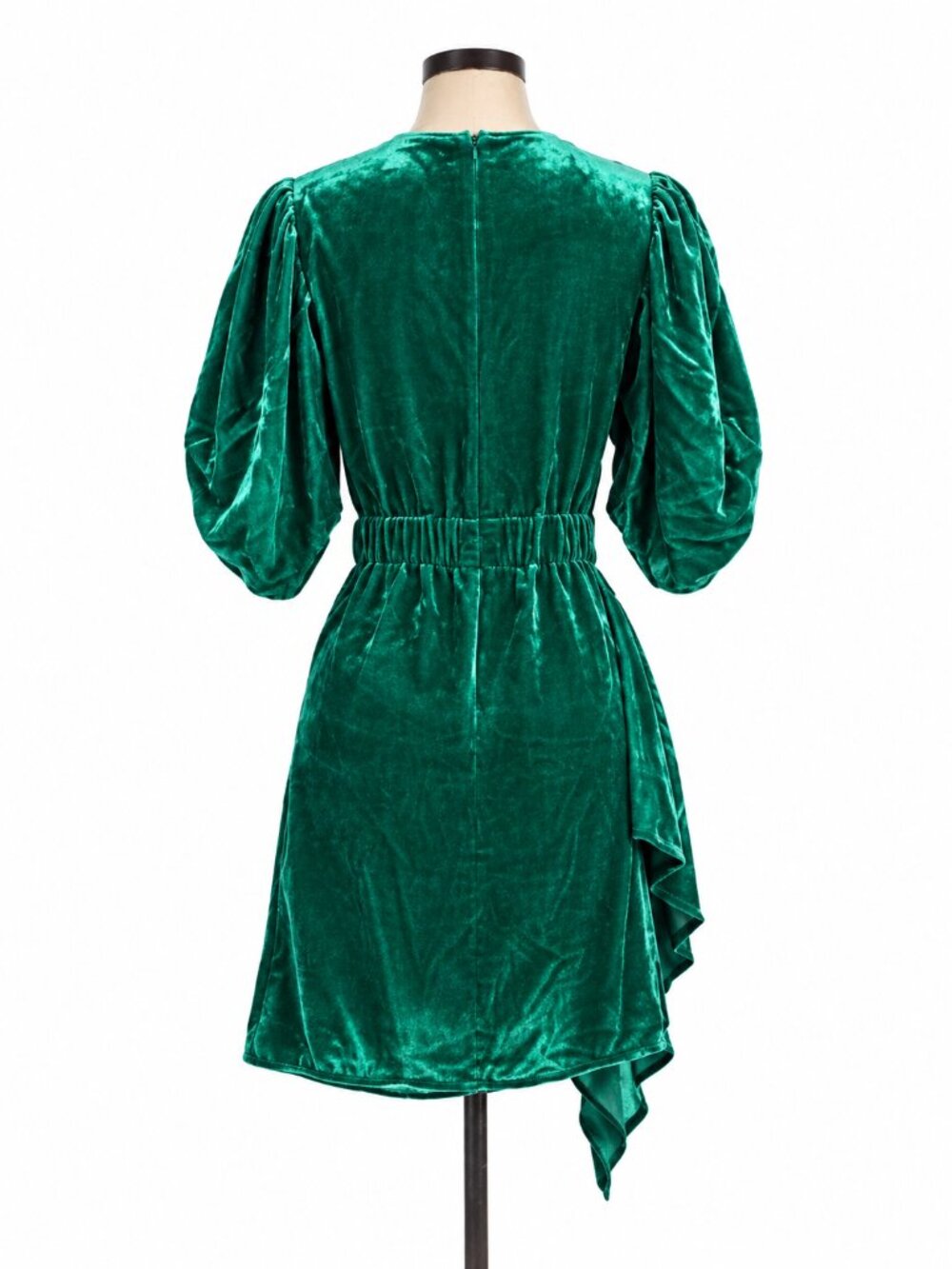 RHODE Pia Emerald Green Velvet Ruched Ruffle Mini Dress 2 NWT - Picture 3 of 7